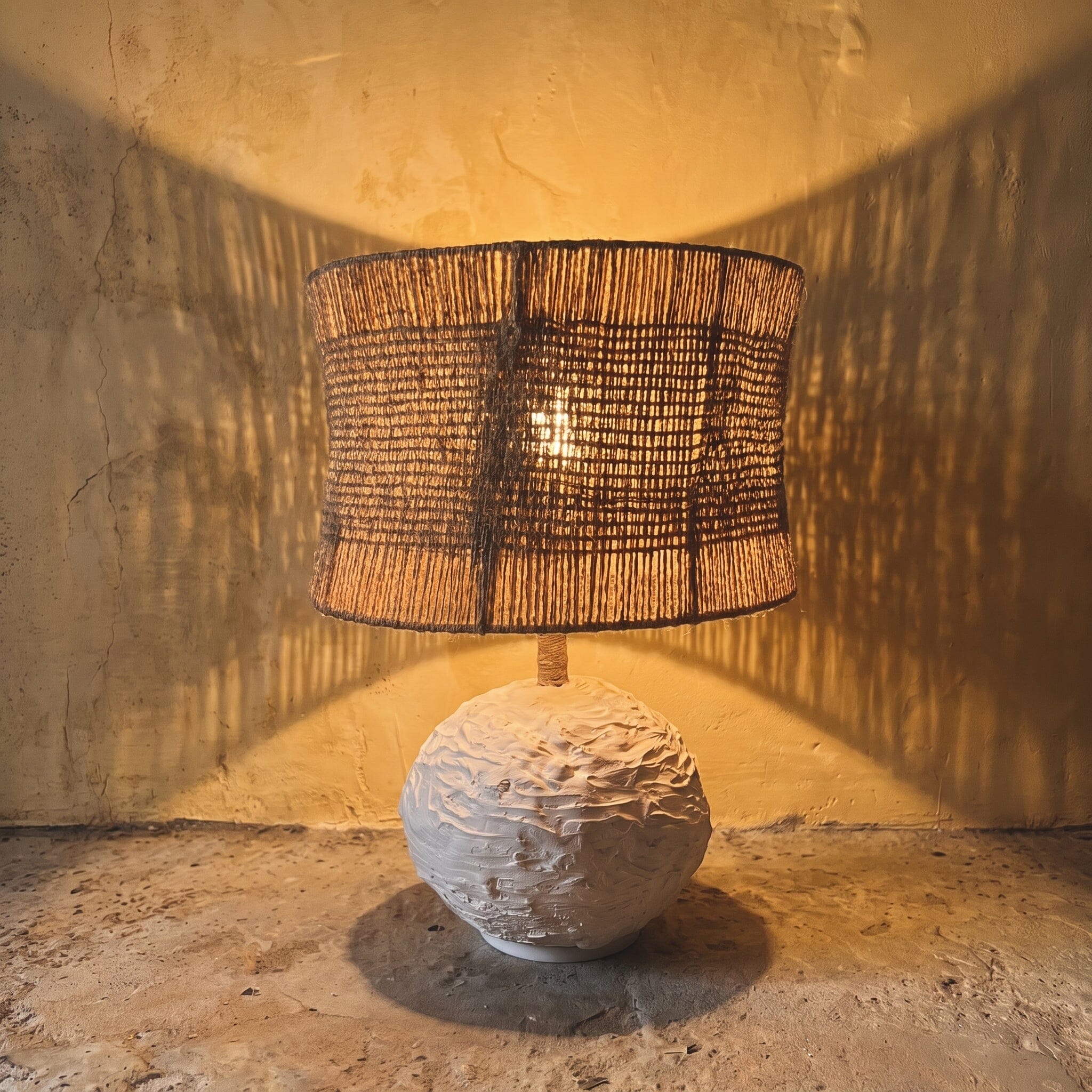 Abajur Cerâmica Fria e Cúpula Juta Luminárias MMassuci 