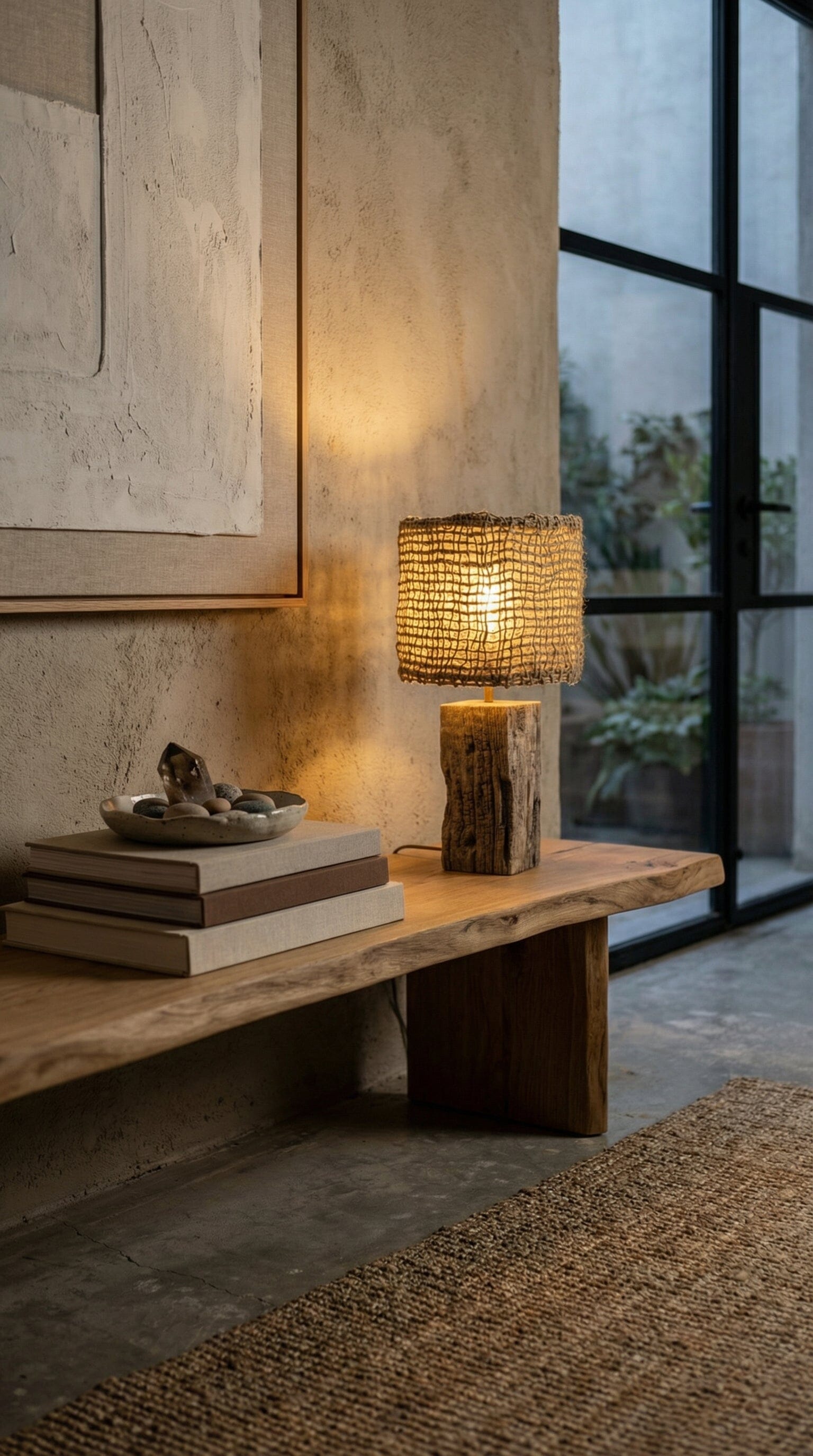 Abajur Madeira e Juta Monólito Luminárias MMassuci 