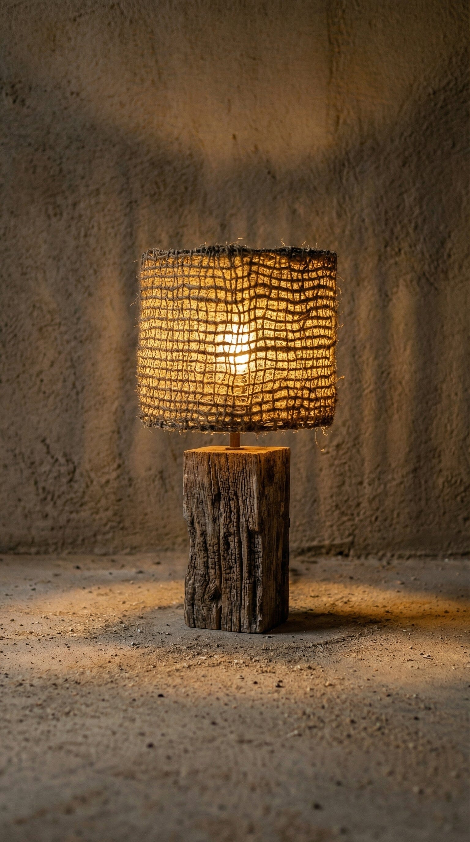 Abajur Madeira e Juta Monólito Luminárias MMassuci 