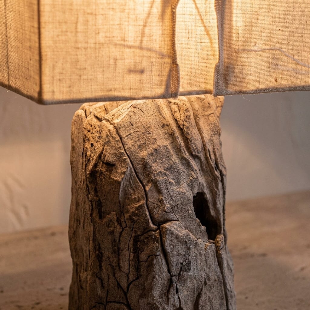 Abajur Madeira e Linho Fenda Luminárias Ateliê MMassuci 