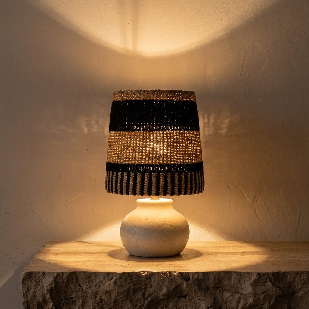 Abajur Sisal e Cerâmica Feixe Luminárias Ateliê MMassuci 