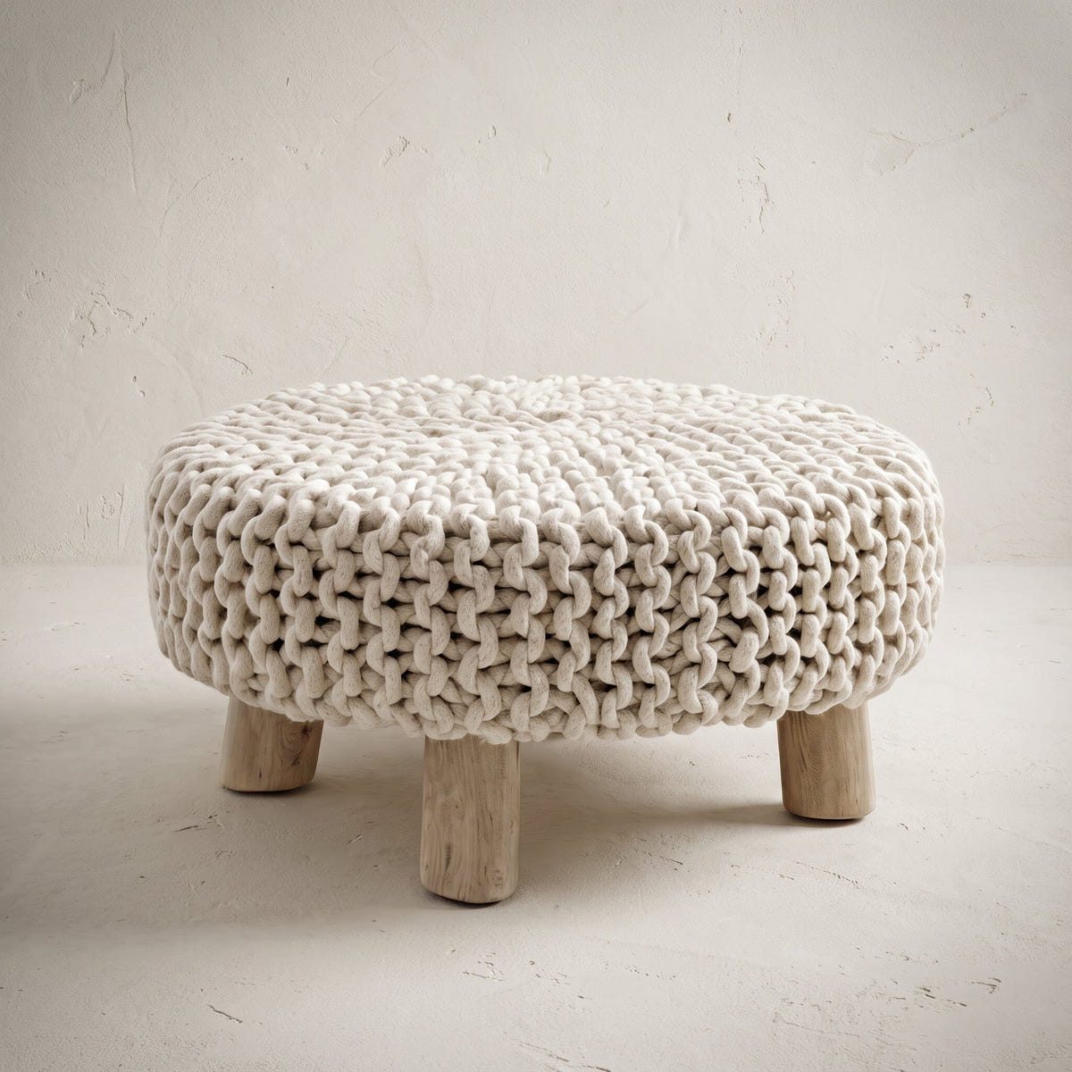 Banqueta Tricô Algodão Cru Nuvem Móveis Ateliê MMassuci 80cm x 40cm 