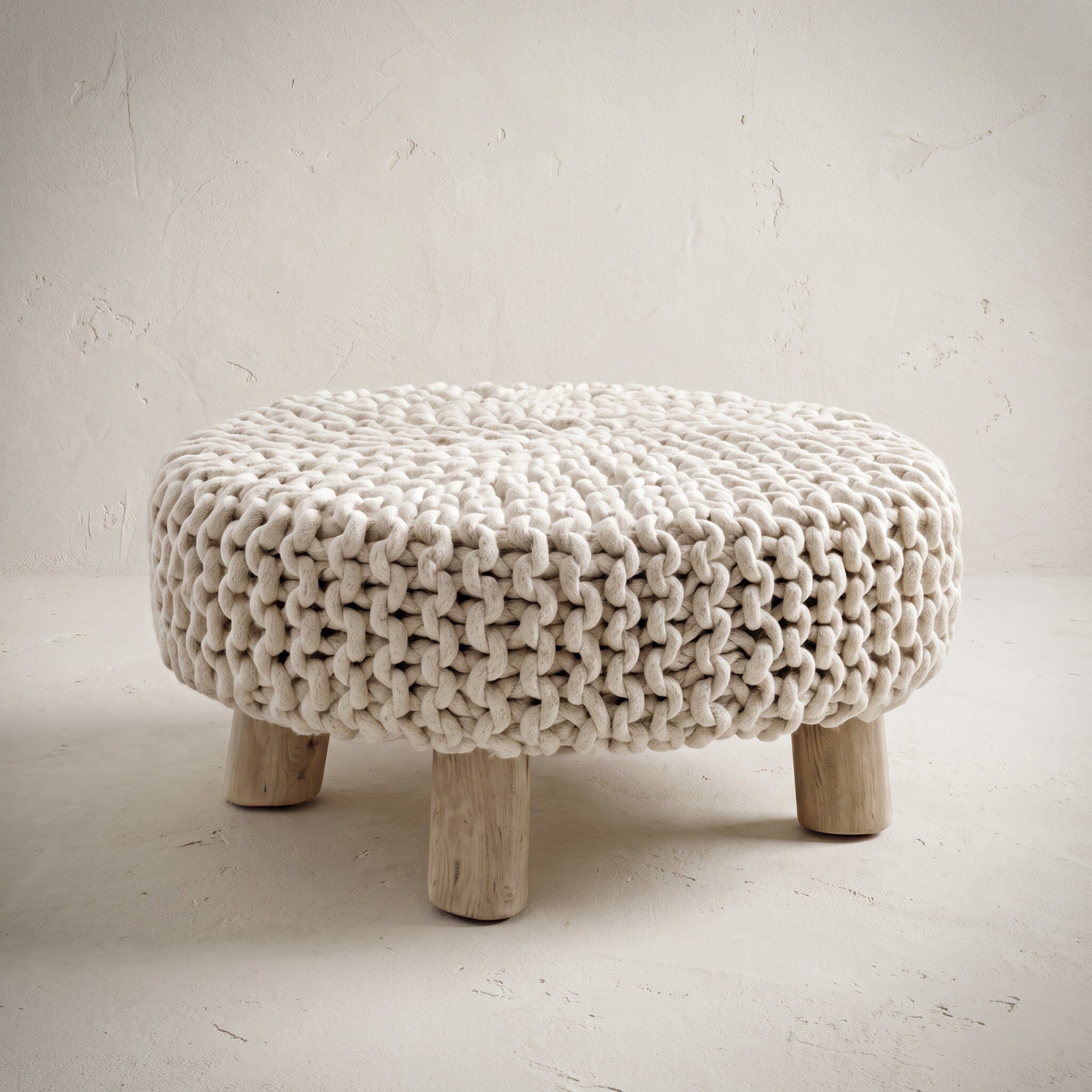 Banqueta Tricô Algodão Cru Nuvem Móveis Ateliê MMassuci 80cm x 40cm 