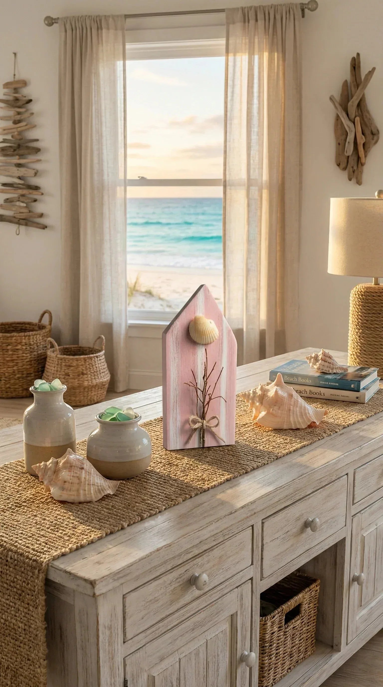 Decoração Casa Rosa com Concha e Galho - Ateliê MMassuci