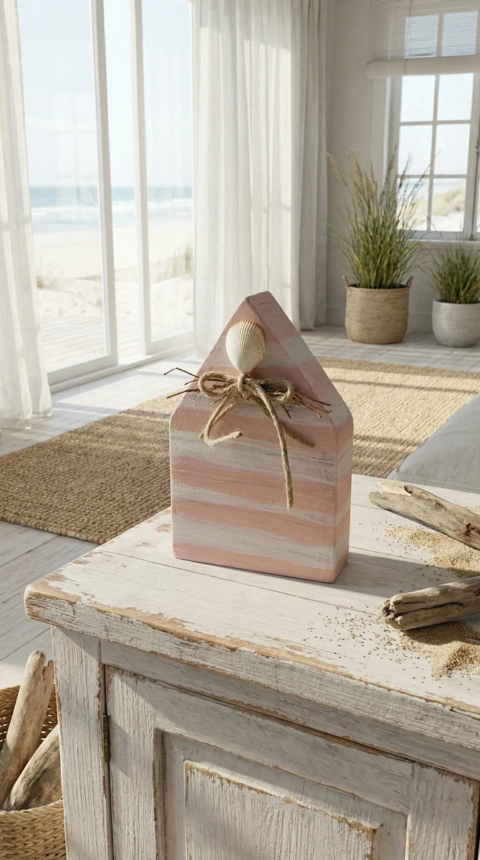 Decoração Casa Rosa com Concha e Sisal - Ateliê MMassuci