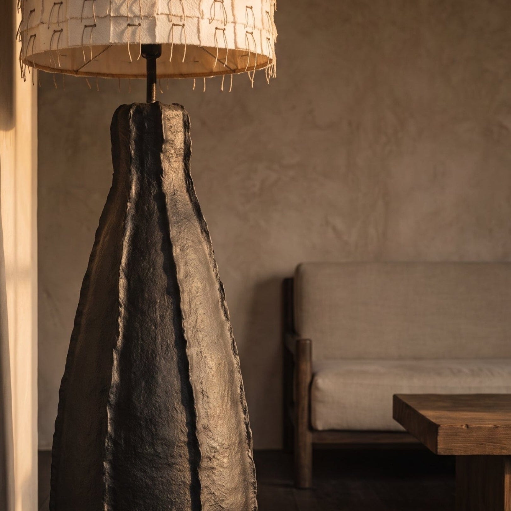 Luminária Chão Cerâmica Fria e Juta Pico Luminárias Ateliê MMassuci 