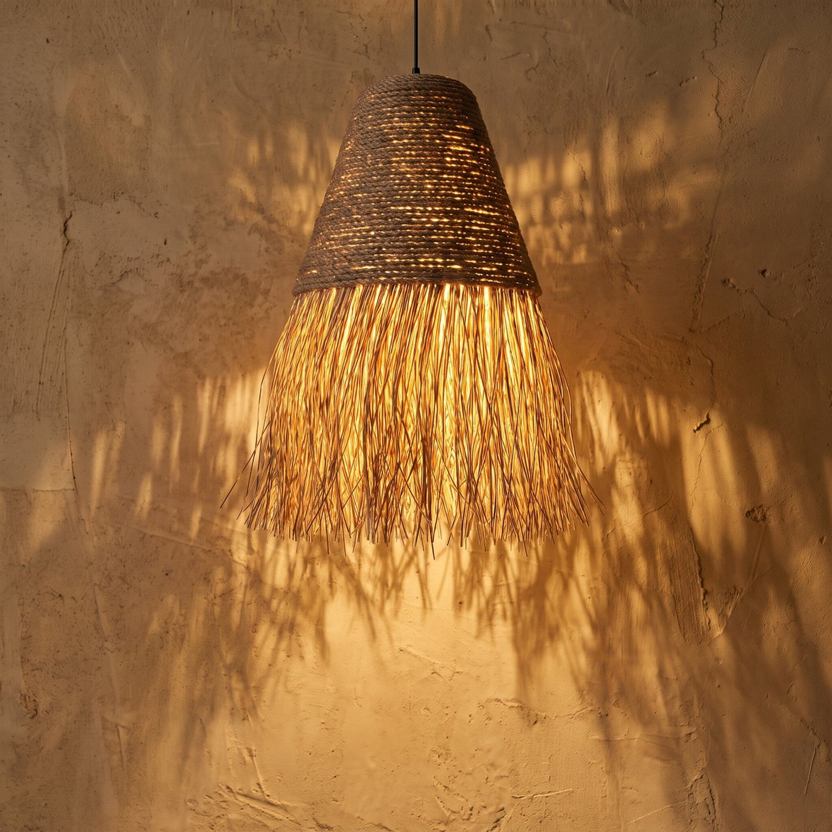 Luminária Pendente Cerrado Juta e Palha Luminárias MMassuci 