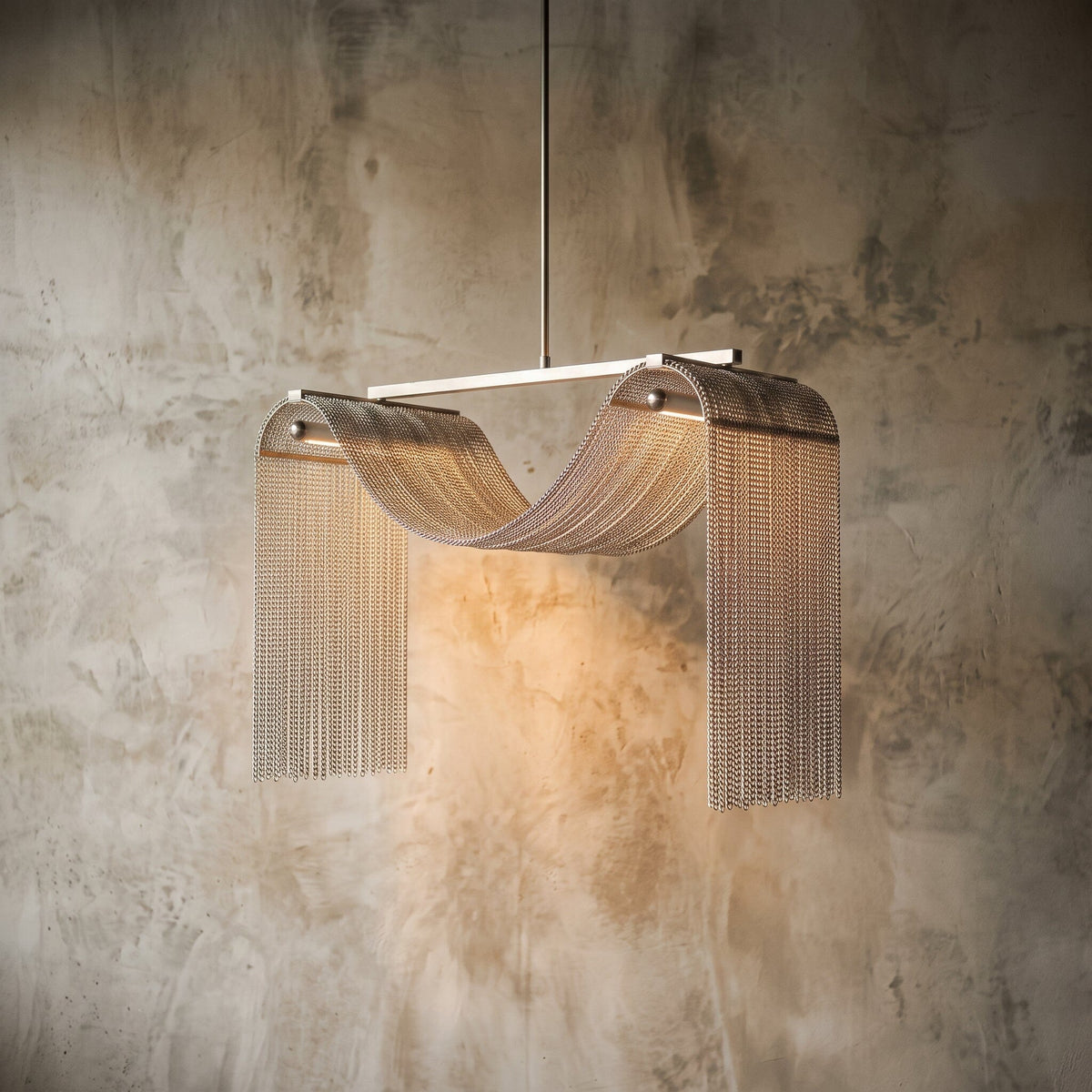 Luminária Pendente Drapê Correntes Luminárias Ateliê MMassuci Prata 