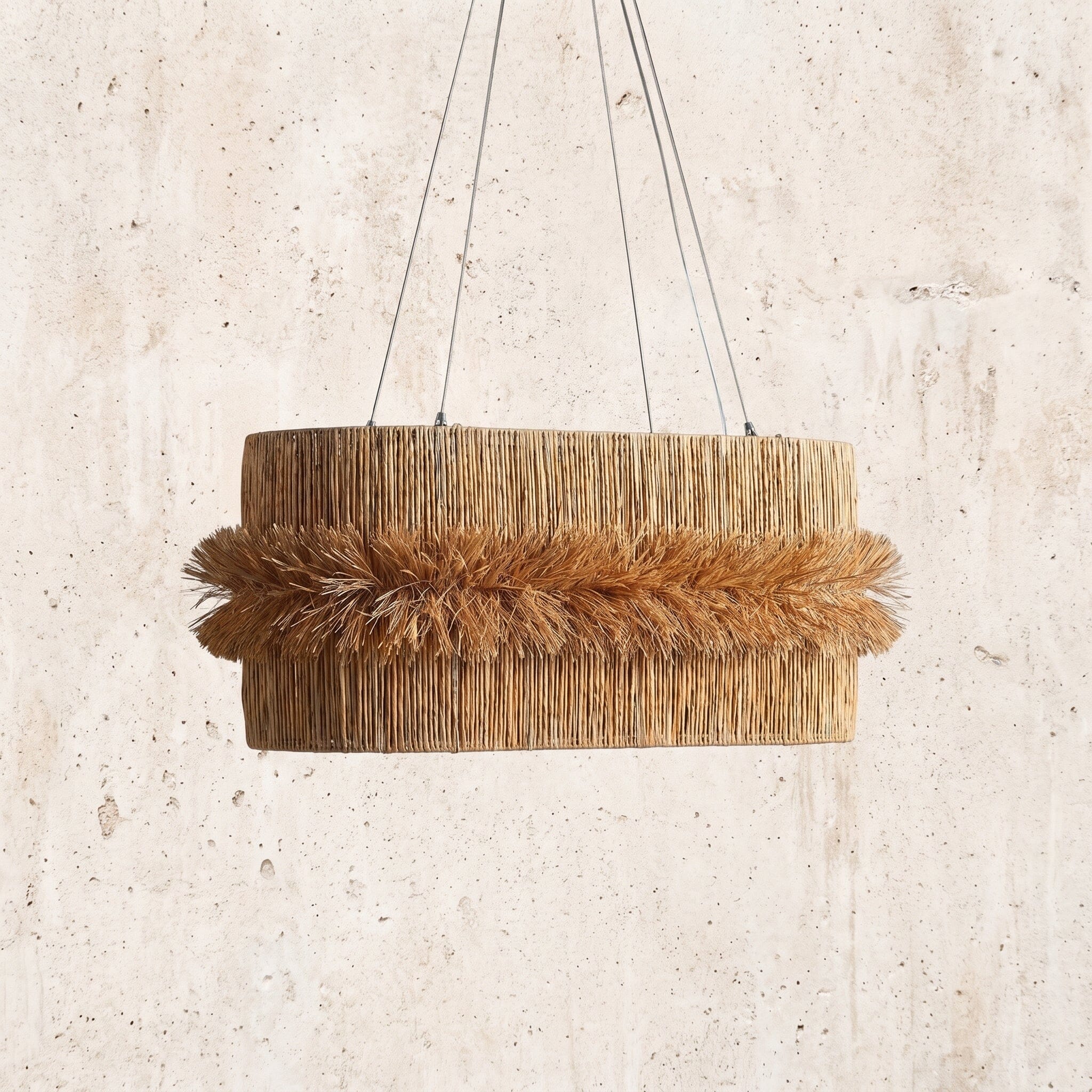 Luminária Pendente Fio de Buriti Aura Oval Luminárias MMassuci 80cm 