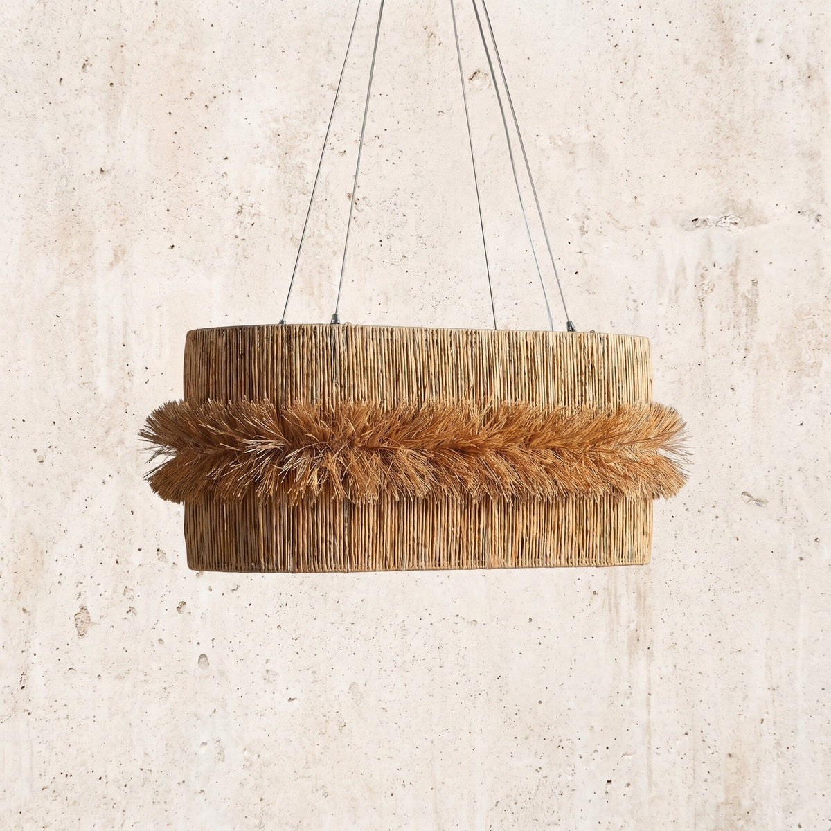 Luminária Pendente Fio de Buriti Aura Oval Luminárias MMassuci 80cm 