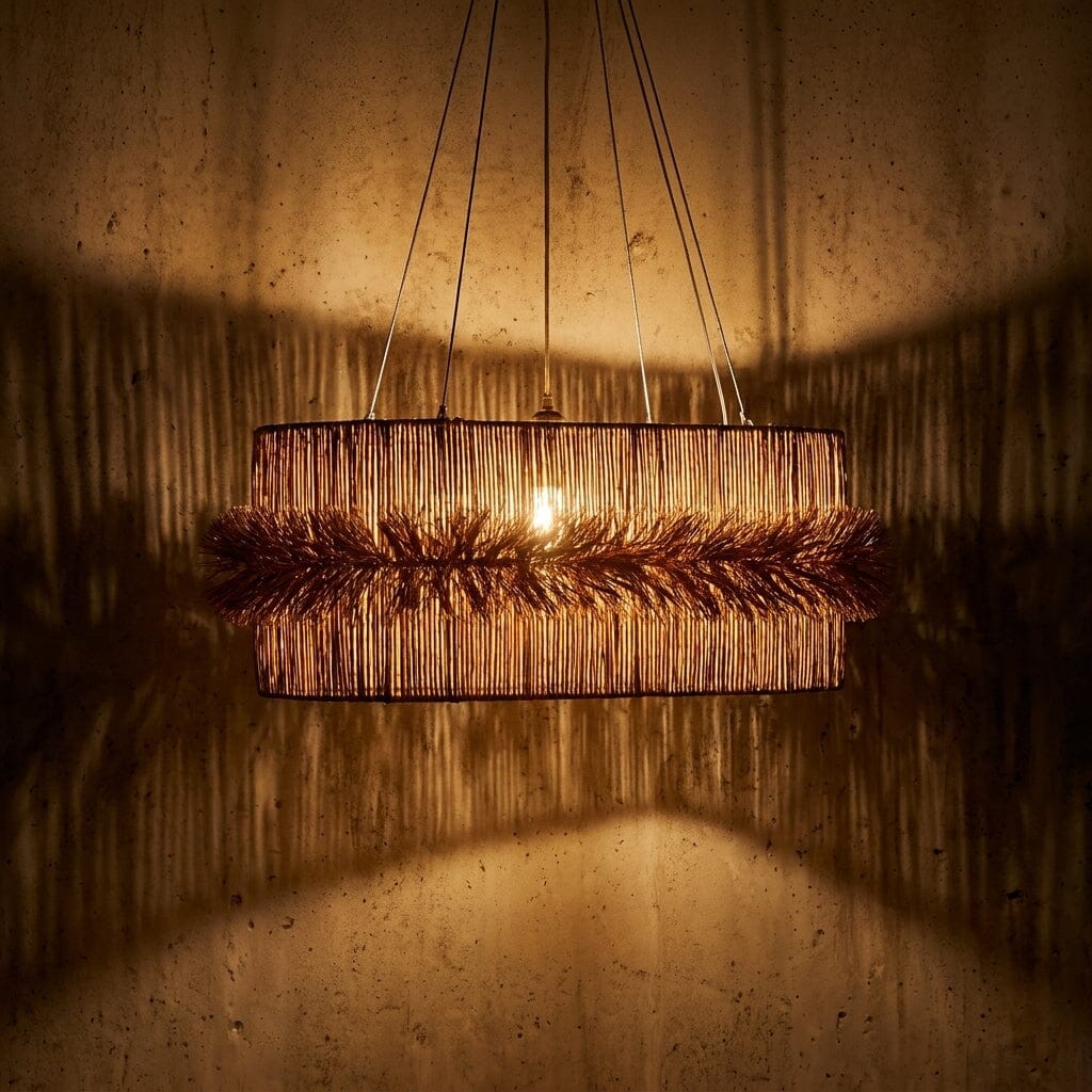 Luminária Pendente Fio de Buriti Aura Oval Luminárias MMassuci 