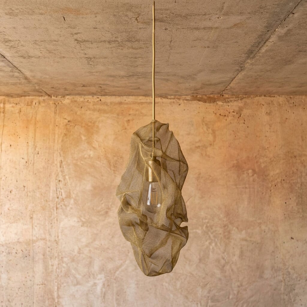 Luminária Pendente Flow Casulo Luminárias MMassuci Dourada 20cm 