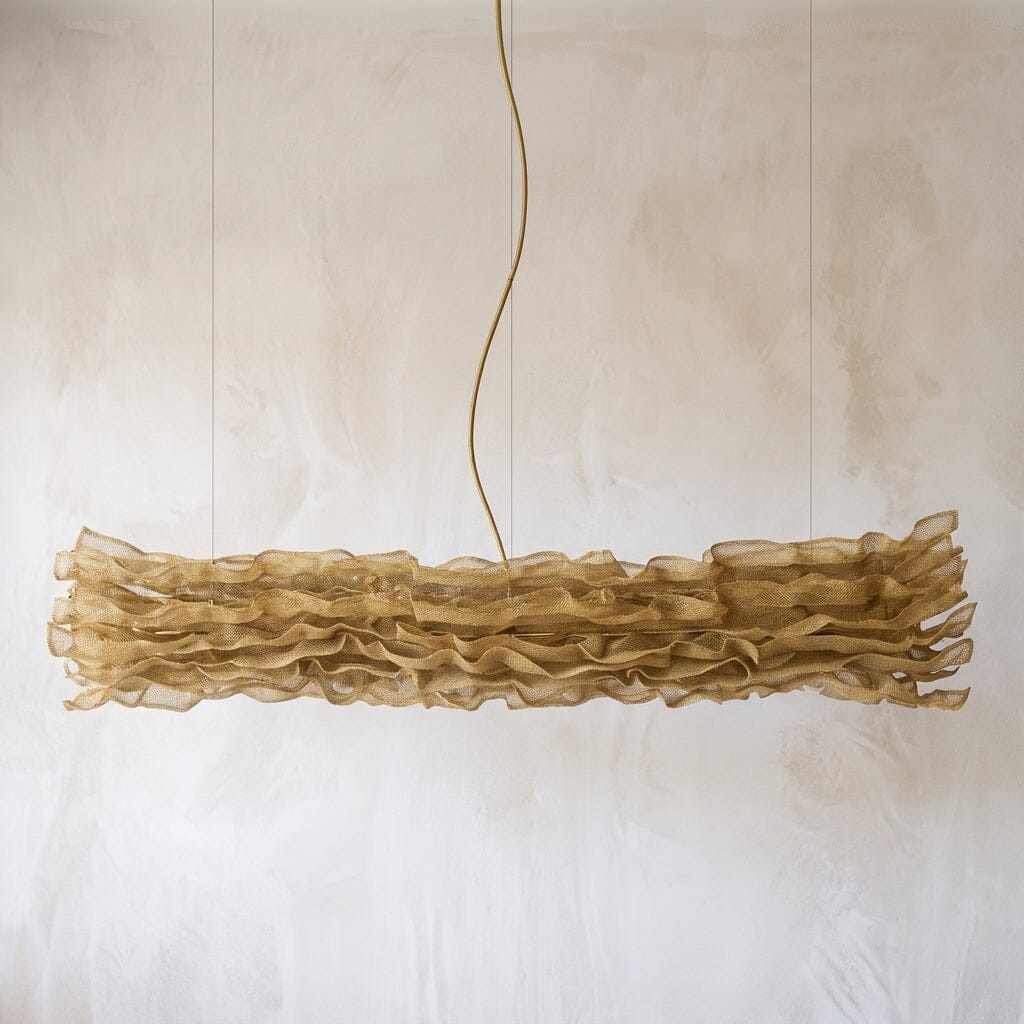 Luminária Pendente Flow Retangular Luminárias MMassuci Dourada 80cm 