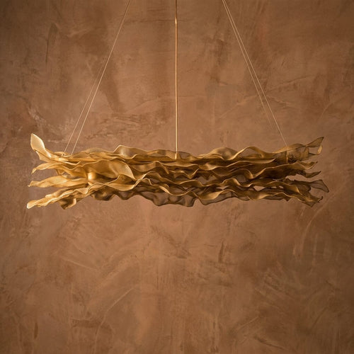 Luminária Pendente Flow Retangular Luminárias MMassuci Dourada 80cm 