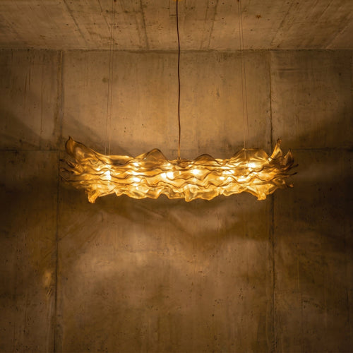 Luminária Pendente Flow Retangular Luminárias MMassuci Dourada 80cm 