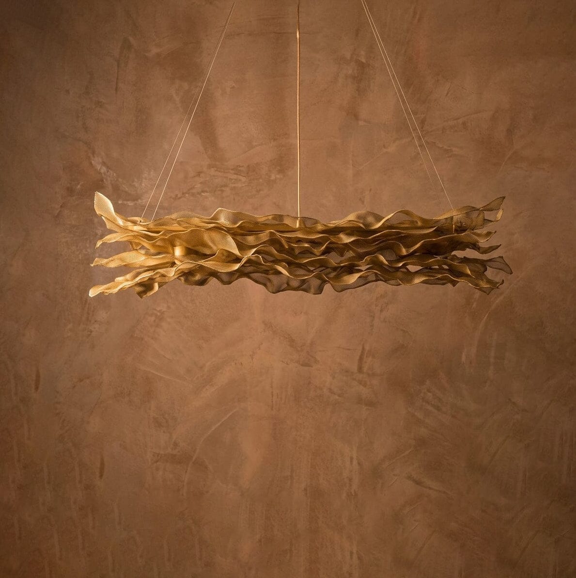 Luminária Pendente Flow Retangular Luminárias MMassuci Dourada 80cm 
