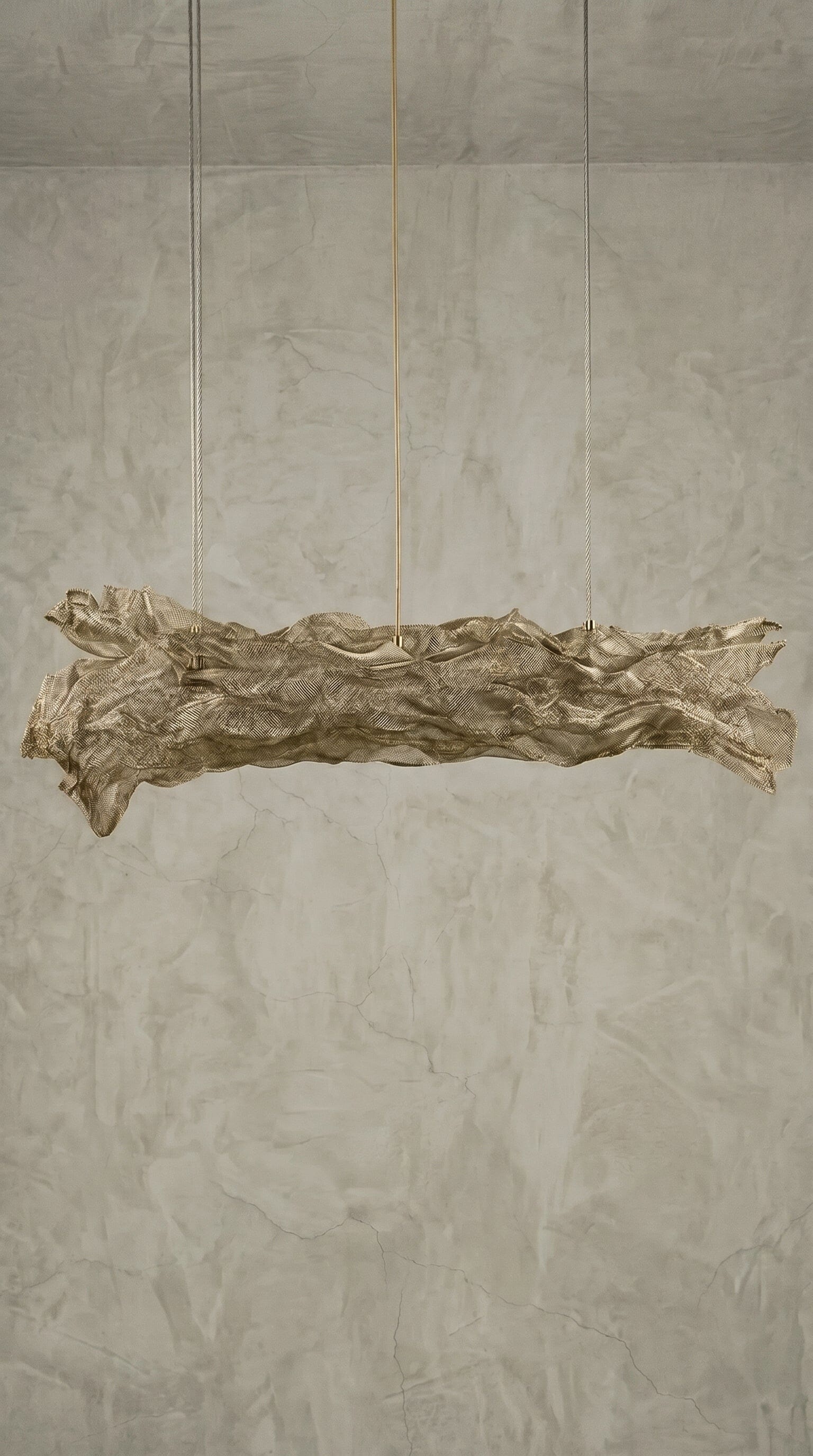 Luminária Pendente Flow Retangular Luminárias MMassuci Dourada 80cm 