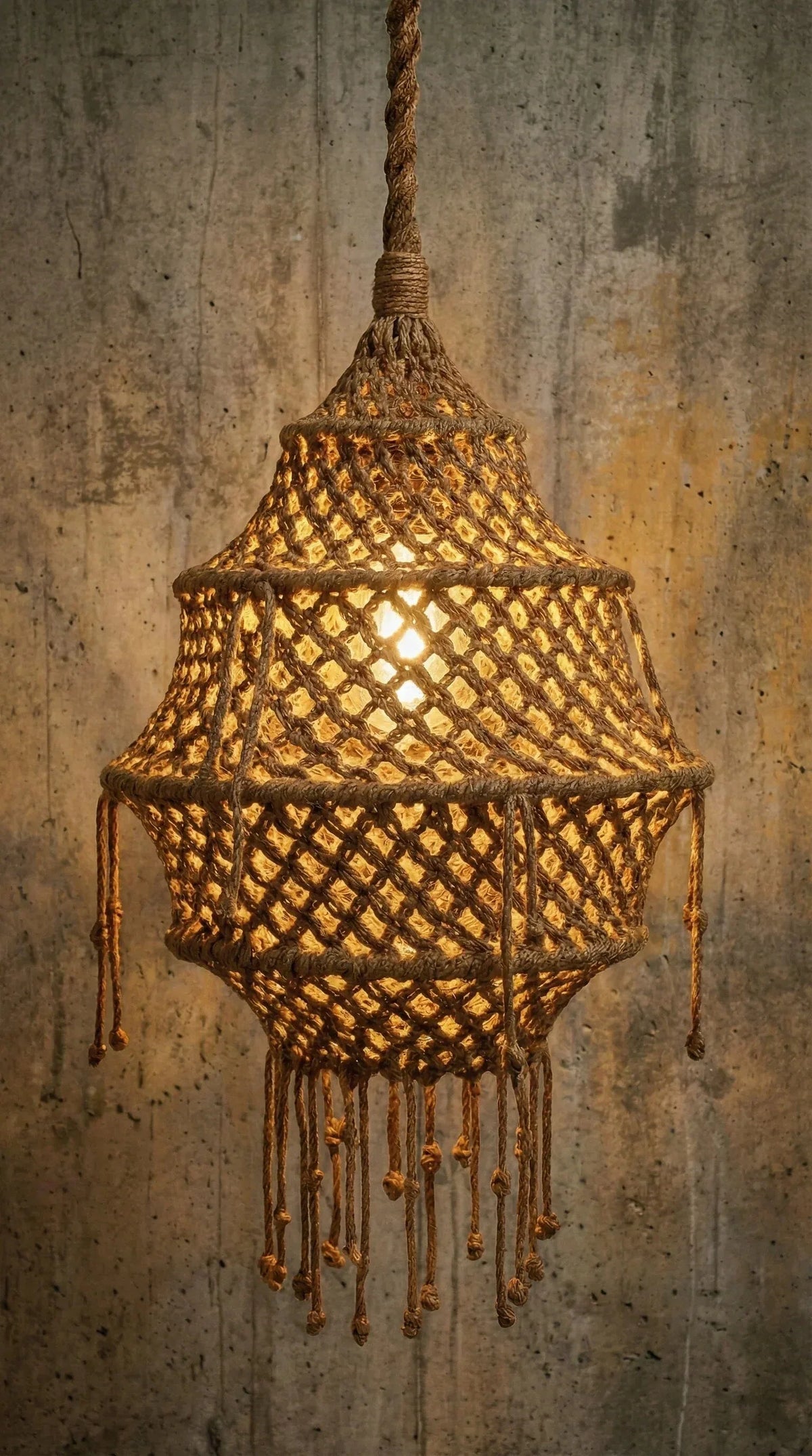Luminária Pendente Macramê Fio Náutico Alvorada - Ateliê MMassuci
