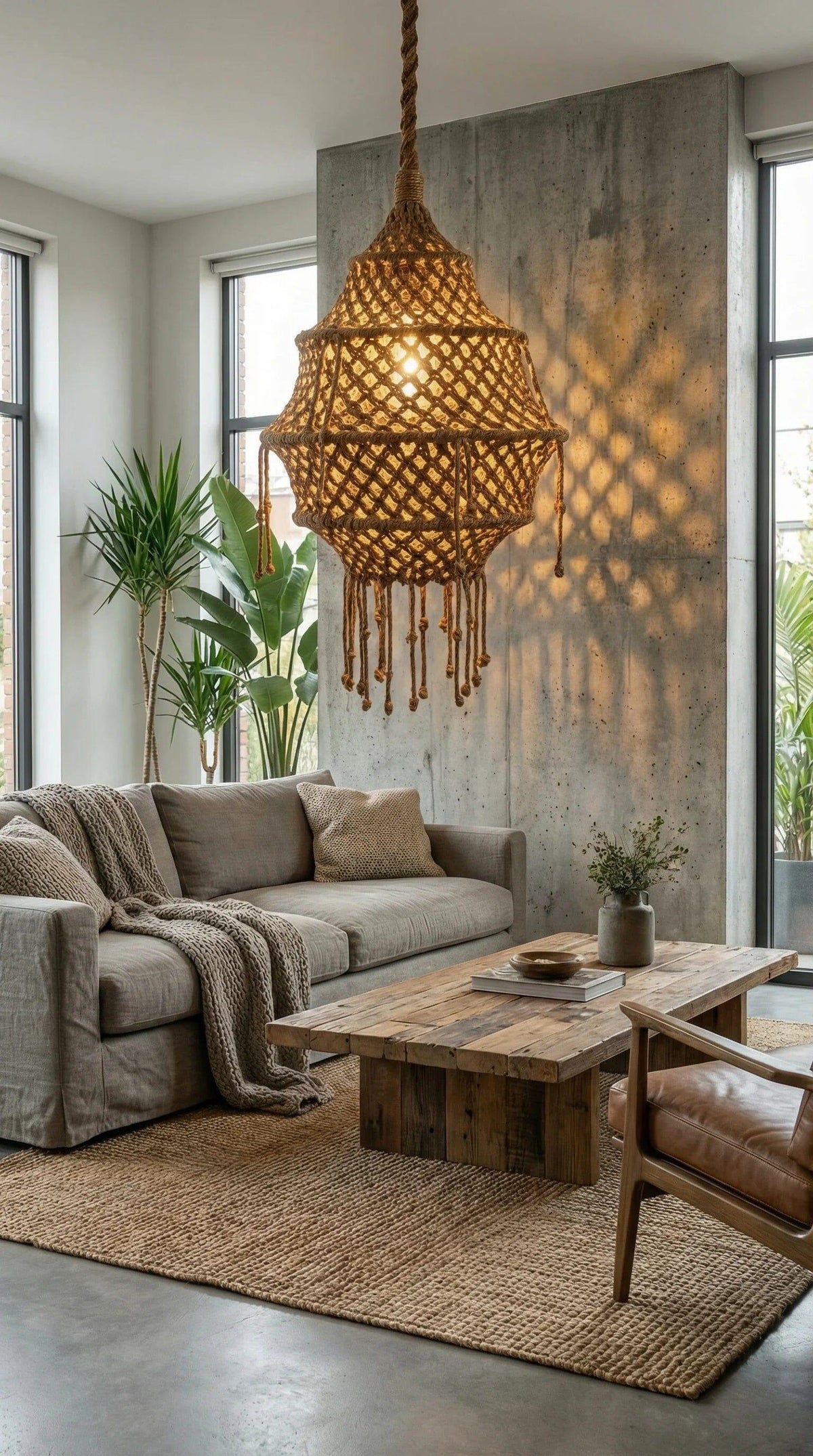Luminária Pendente Macramê Fio Náutico Alvorada - Ateliê MMassuci