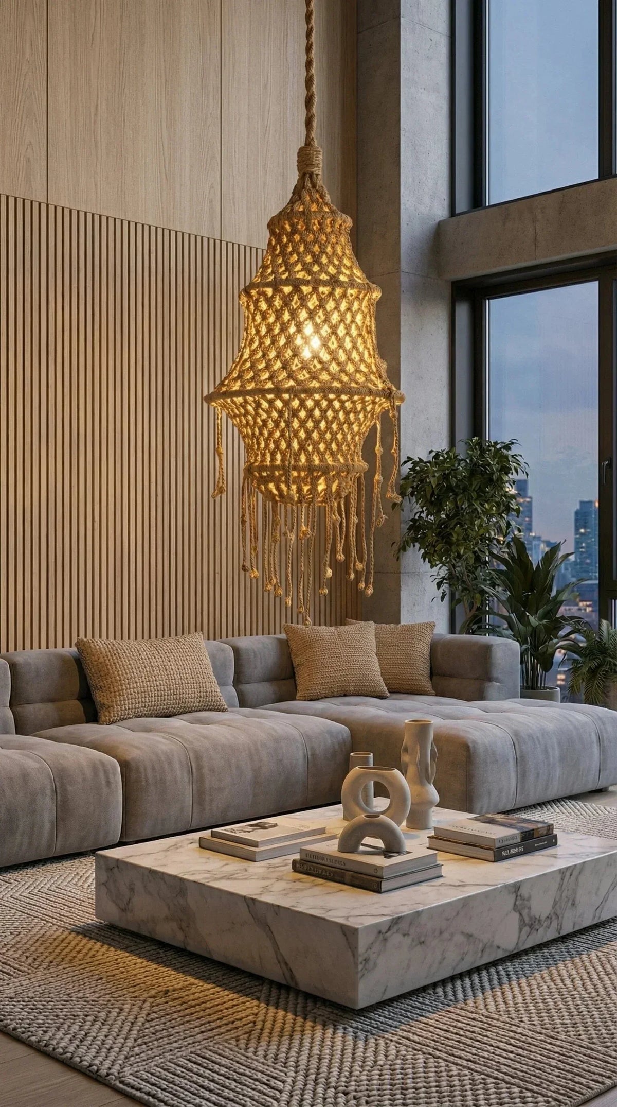 Luminária Pendente Macramê Fio Náutico Brisa - Ateliê MMassuci