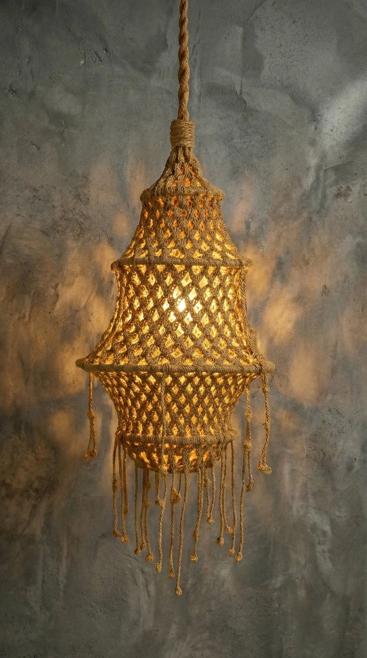 Luminária Pendente Macramê Fio Náutico Brisa - Ateliê MMassuci