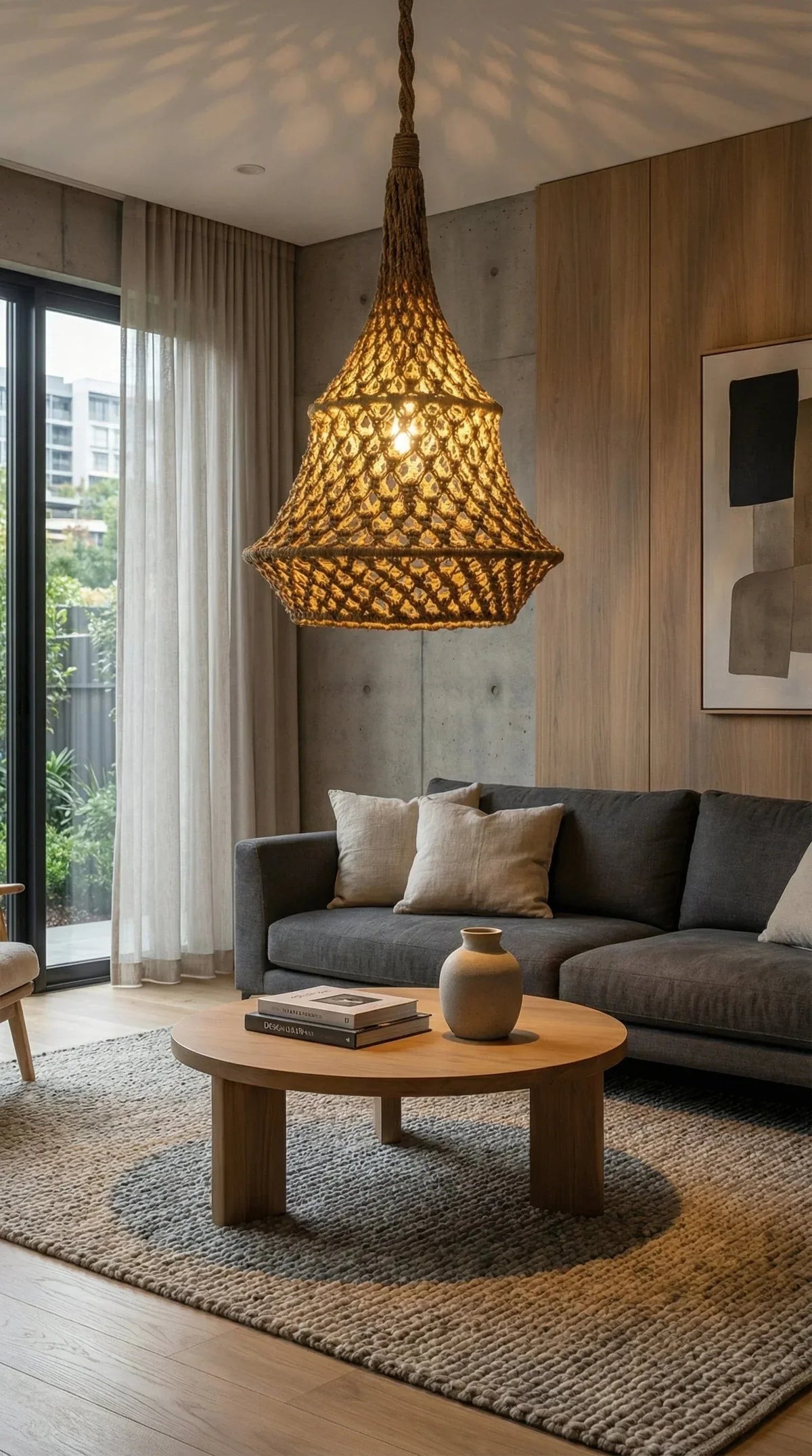 Luminária Pendente Macramê Fio Náutico Maré - Ateliê MMassuci