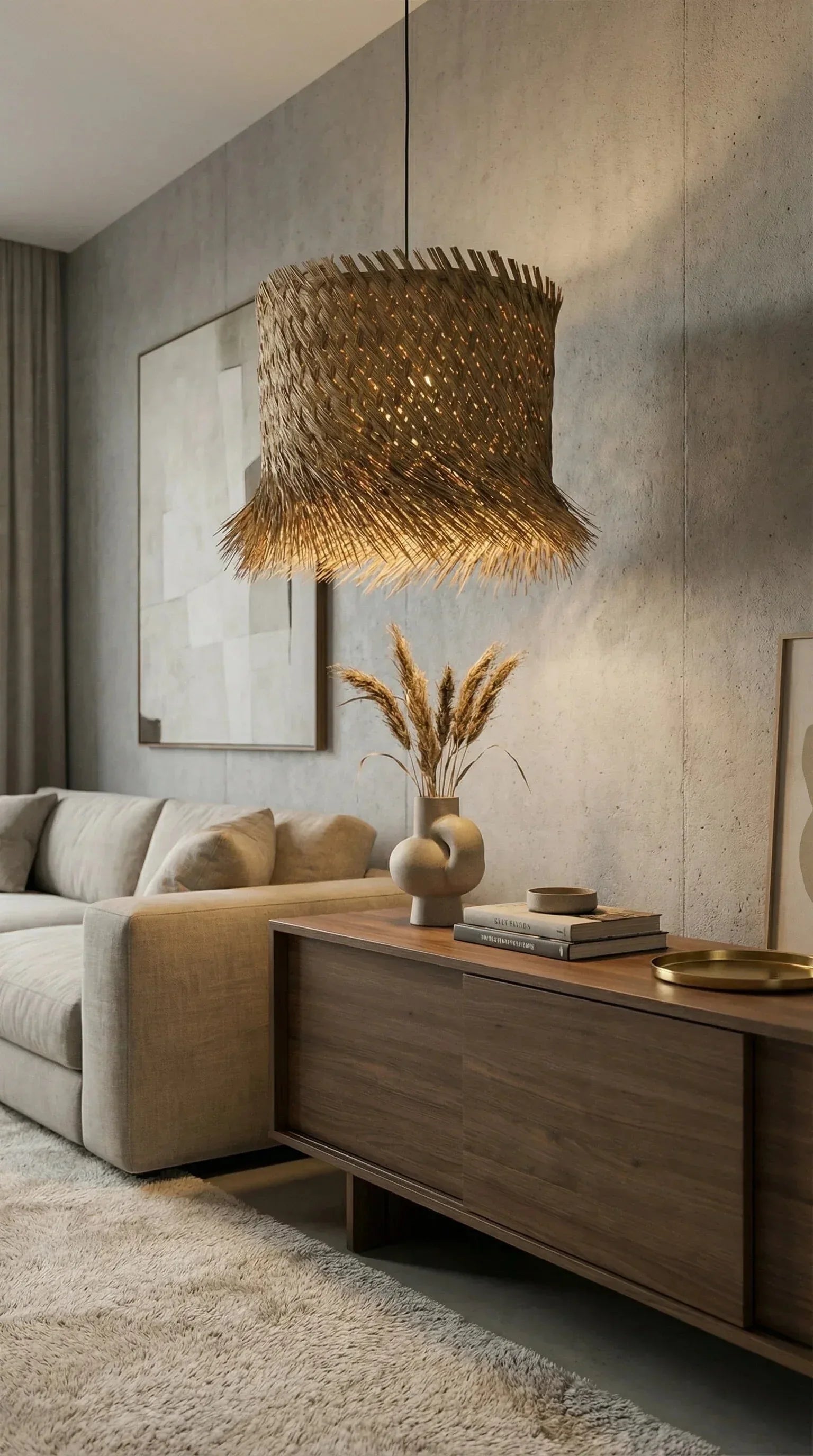 Luminária Pendente Raízes do Vento Palha - Ateliê MMassuci