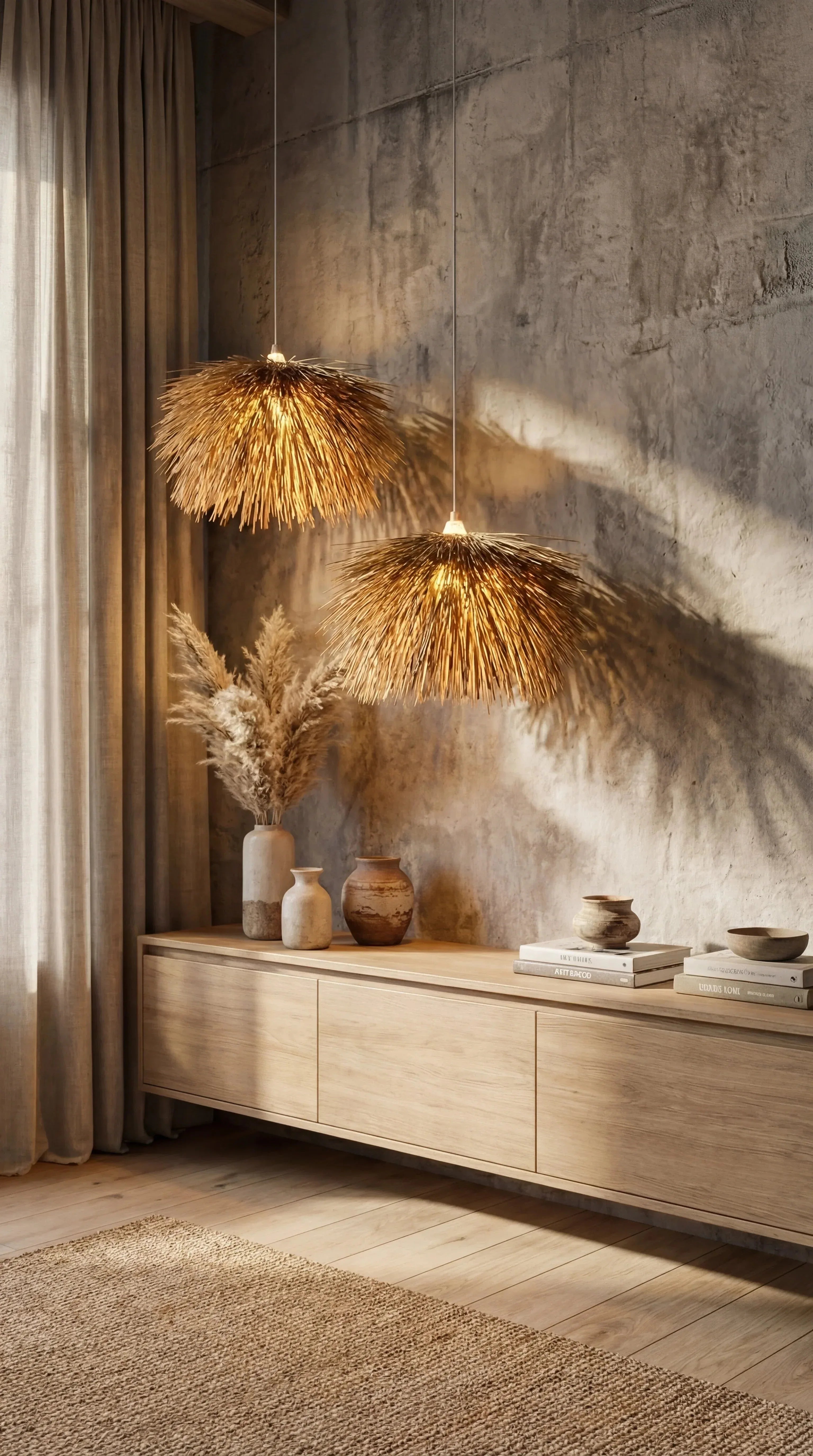 Luminária Pendente Selene Palha de Carnaúba - Ateliê MMassuci