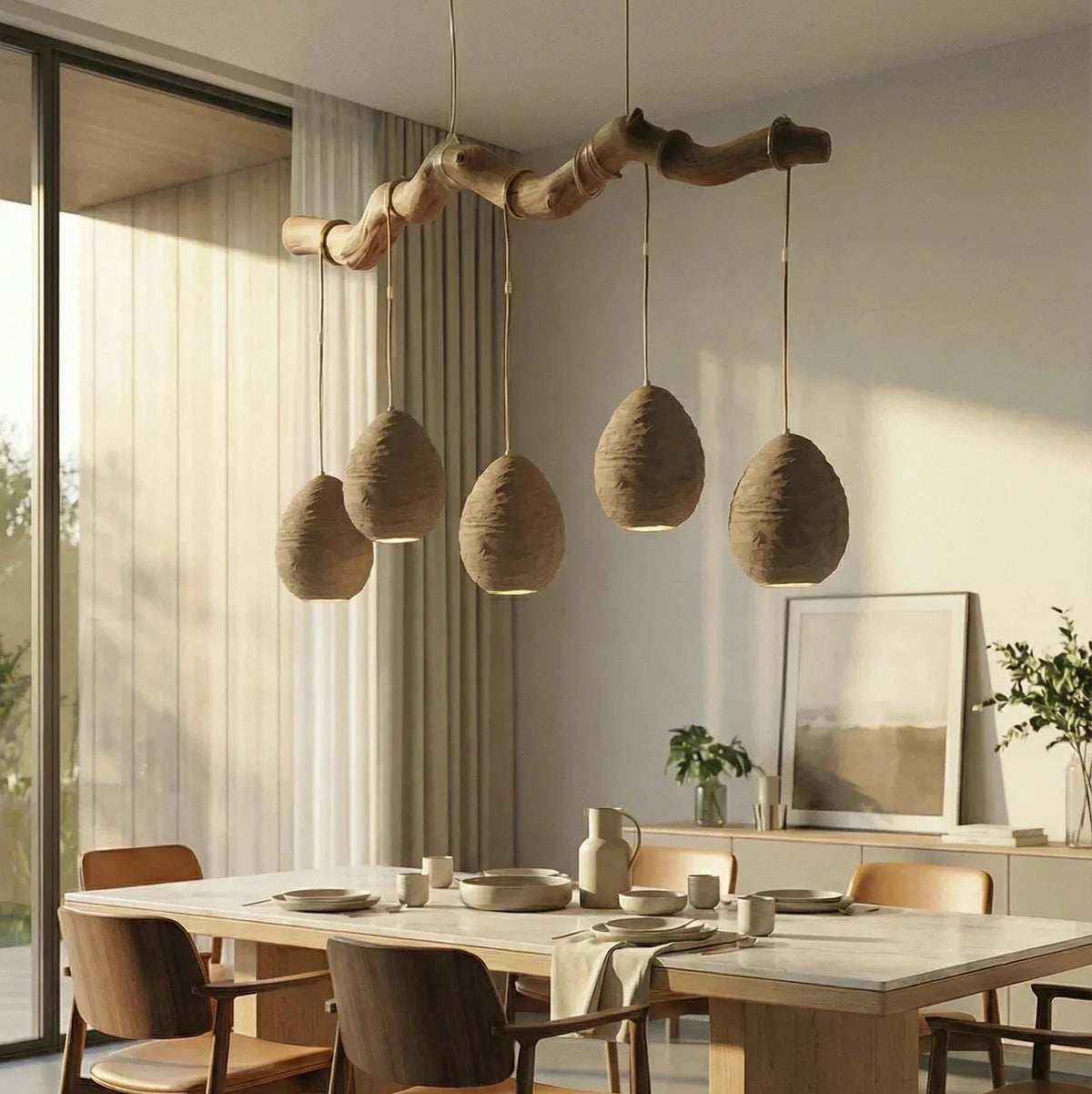 Luminárias Pendente Cerâmica Branco com Galho - Ateliê MMassuci