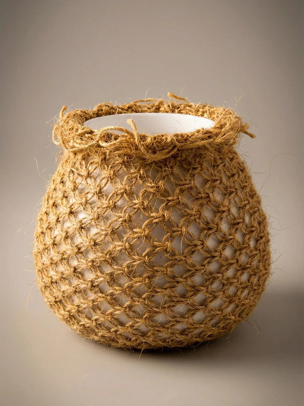 Vaso Cerâmica Fria Macramê Sisal Médio